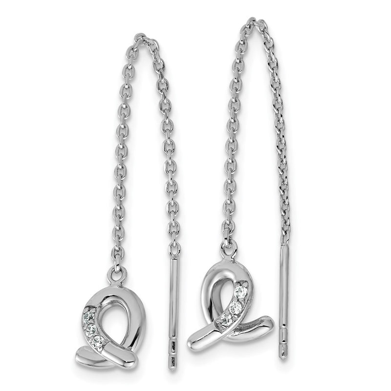 Sterling Silver Rhodium-Plated CZ Loop Dangle Threader Earrings