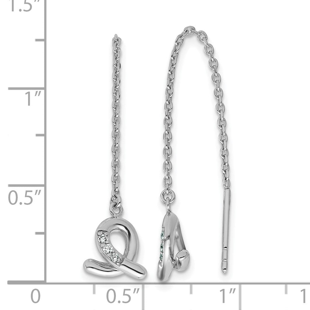 Sterling Silver Rhodium-Plated CZ Loop Dangle Threader Earrings