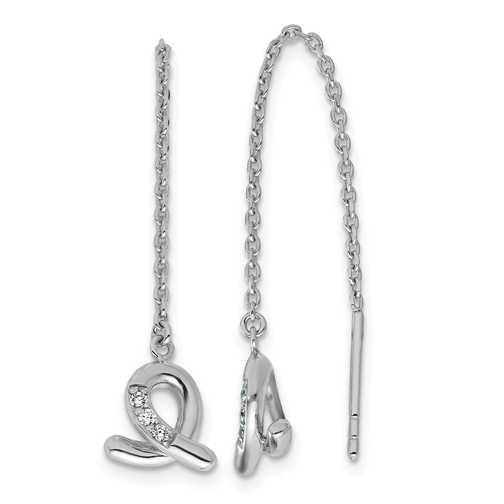 Sterling Silver Rhodium-Plated CZ Loop Dangle Threader Earrings
