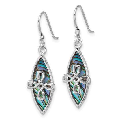 Sterling Silver Rhodium-Plated Polished Abalone Cross Earrings