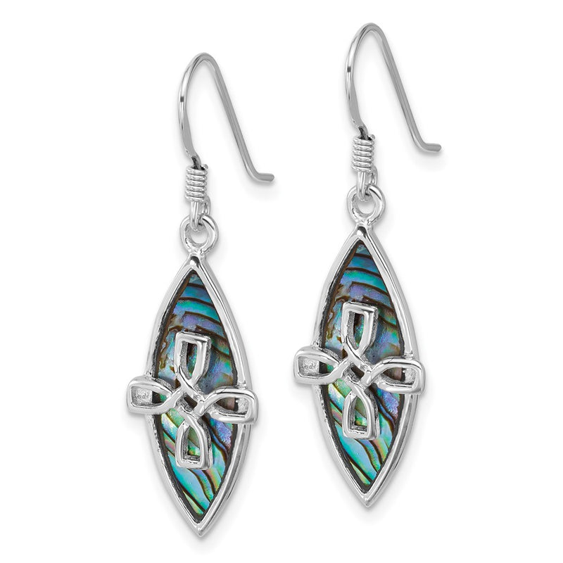 Sterling Silver Rhodium-Plated Polished Abalone Cross Earrings