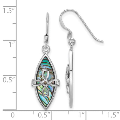 Sterling Silver Rhodium-Plated Polished Abalone Cross Earrings