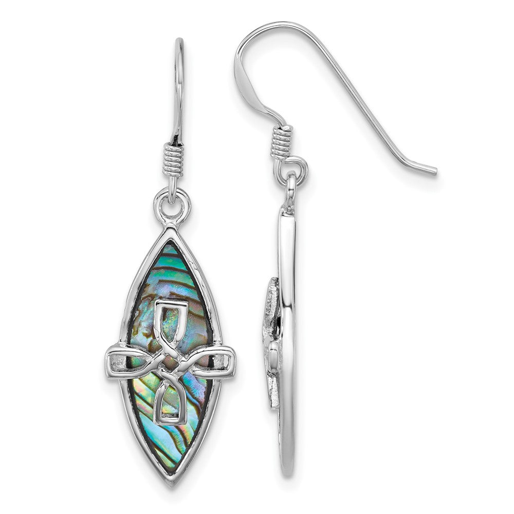 Sterling Silver Rhodium-Plated Polished Abalone Cross Earrings