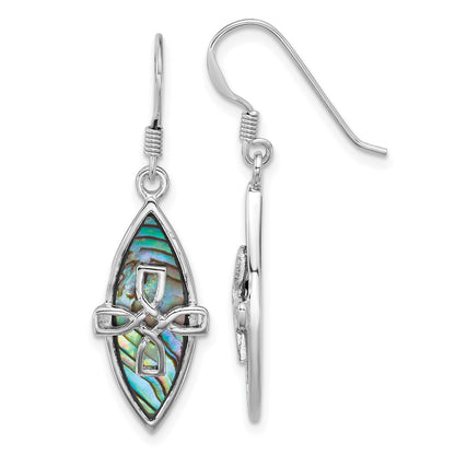 Sterling Silver Rhodium-Plated Polished Abalone Cross Earrings