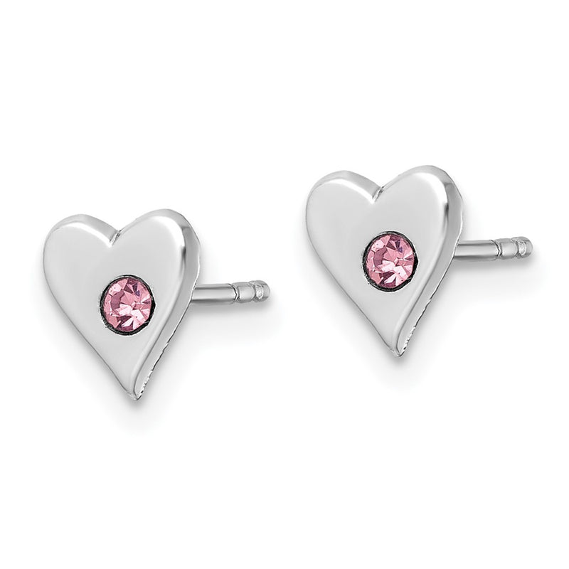 Sterling Silver Madi K Rhodium Plated Pink Crystal Heart Children's Post Earring