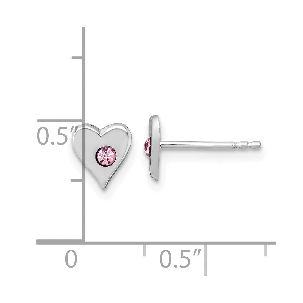 Sterling Silver Madi K Rhodium Plated Pink Crystal Heart Children's Post Earring