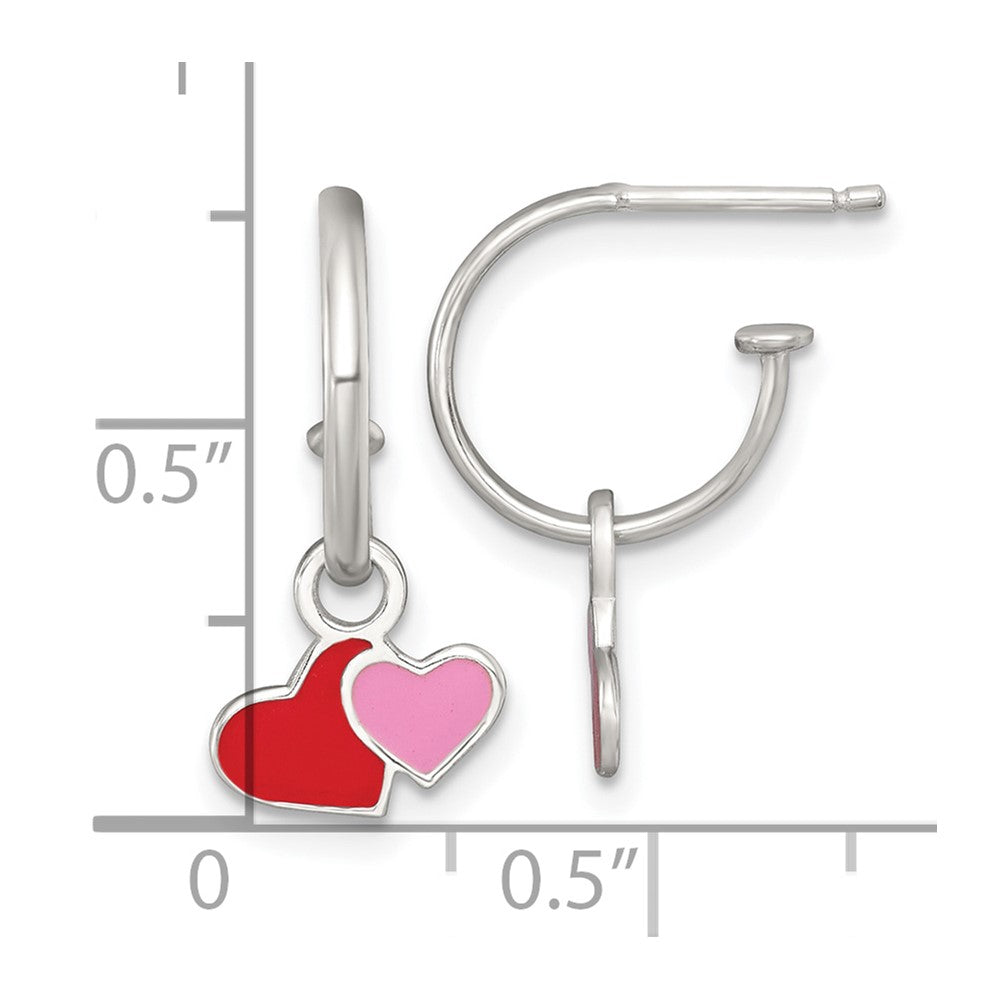 Sterling Silver Enameled Hearts Children's Post C-Hoop Dangle Earrings
