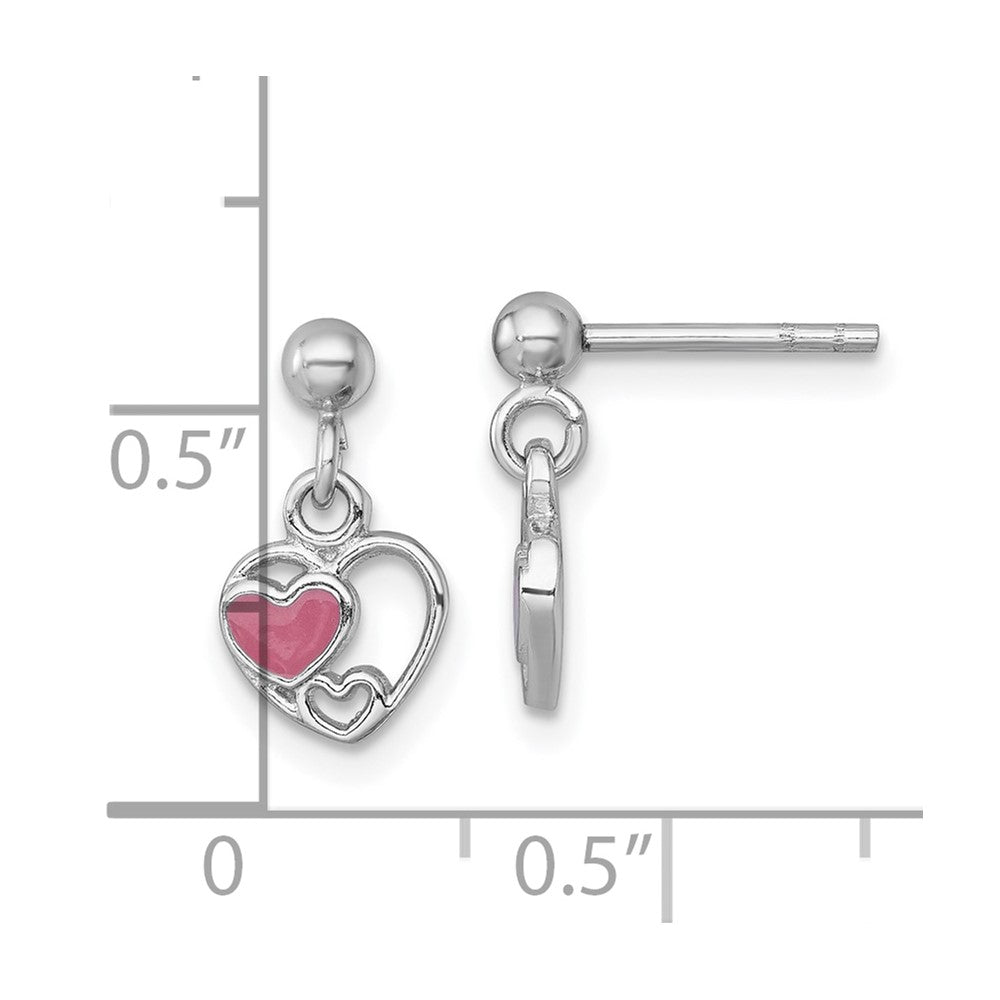 Sterling Silver Rhodium-Plated Enamel Triple Heart Post Dangle Earrings