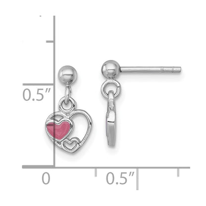 Sterling Silver Rhodium-Plated Enamel Triple Heart Post Dangle Earrings