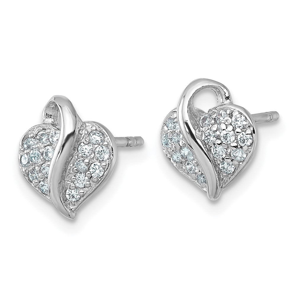 Sterling Silver Rhodium-Plated Polished CZ Heart Children's Post Earrings