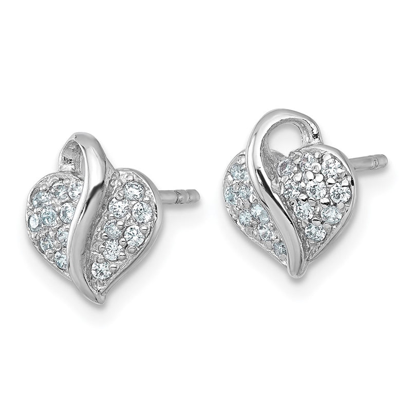 Sterling Silver Rhodium-Plated Polished CZ Heart Children's Post Earrings