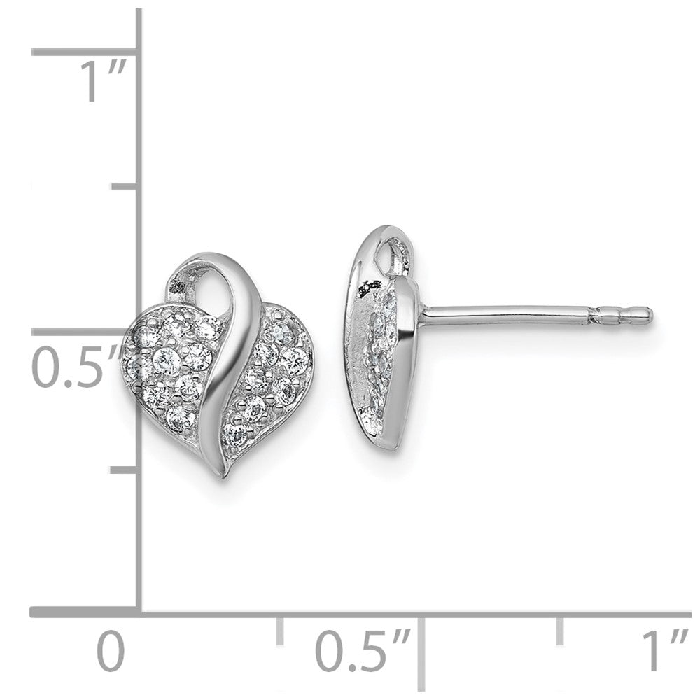 Sterling Silver Rhodium-Plated Polished CZ Heart Children's Post Earrings