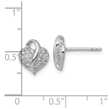 Sterling Silver Rhodium-Plated Polished CZ Heart Children's Post Earrings