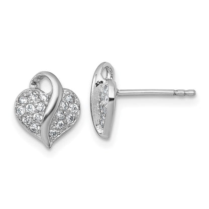 Sterling Silver Rhodium-Plated Polished CZ Heart Children's Post Earrings