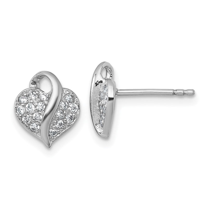 Sterling Silver Rhodium-Plated Polished CZ Heart Children's Post Earrings