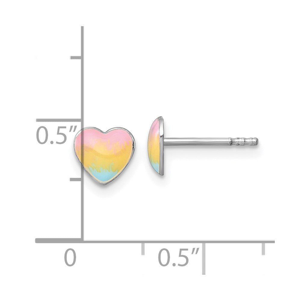 Sterling Silver Madi K Rhodium Plated Enamel Rainbow Heart Children's Post Earrings