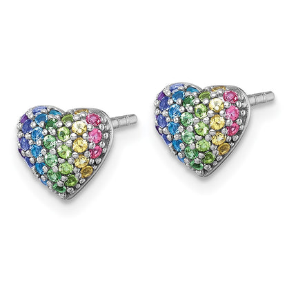 Sterling Silver Rh-Pl Color Nano Crystals Heart Children's Post Earrings