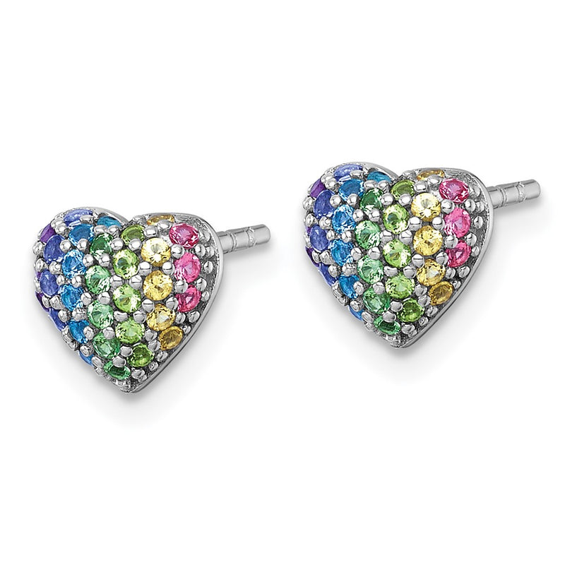 Sterling Silver Rh-Pl Color Nano Crystals Heart Children's Post Earrings