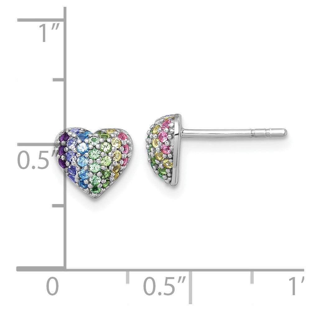 Sterling Silver Rh-Pl Color Nano Crystals Heart Children's Post Earrings