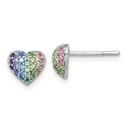 Sterling Silver Rh-Pl Color Nano Crystals Heart Children's Post Earrings