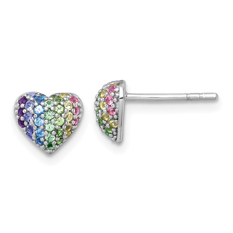 Sterling Silver Rh-Pl Color Nano Crystals Heart Children's Post Earrings
