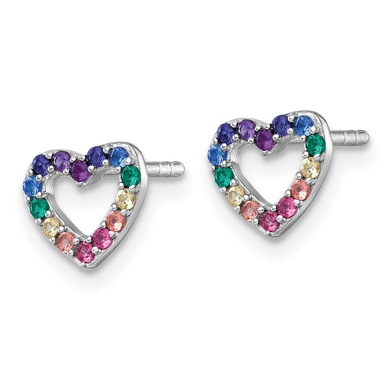 Sterling Silver Rh-Pl Color Nano Crystals Heart Children's Post Earrings