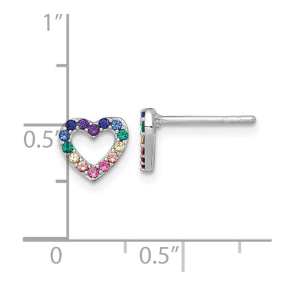 Sterling Silver Rh-Pl Color Nano Crystals Heart Children's Post Earrings