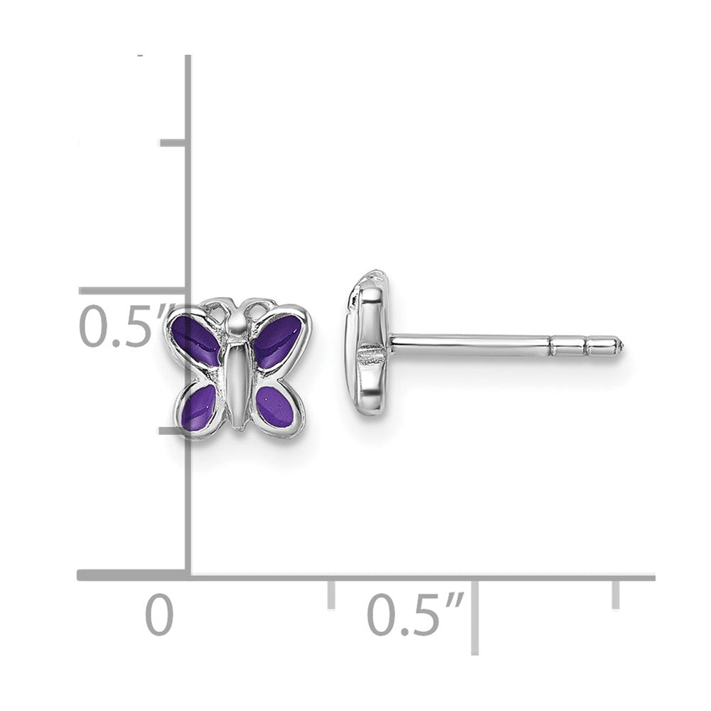 Sterling Silver Rhodium Plated Children's Enamel Butterfly Post Earrings