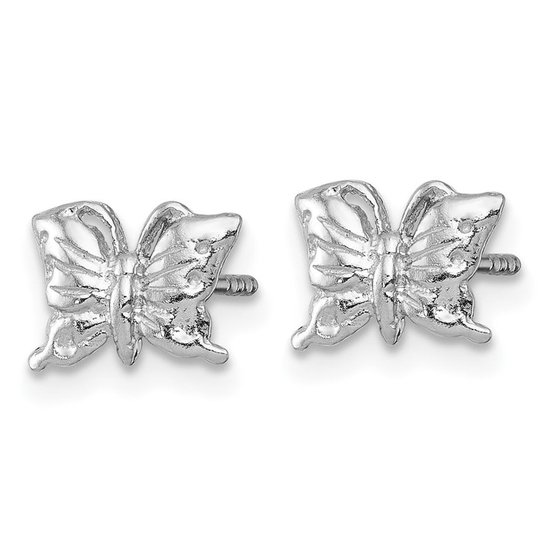 Sterling Silver Madi K Rhodium Plated Polished / Textured Butterfly Children's Post Earrings