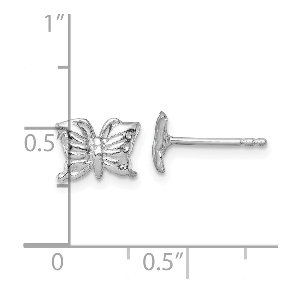 Sterling Silver Madi K Rhodium Plated Polished / Textured Butterfly Children's Post Earrings