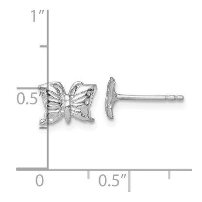 Sterling Silver Madi K Rhodium Plated Polished / Textured Butterfly Children's Post Earrings