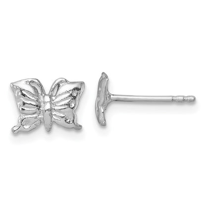 Sterling Silver Madi K Rhodium Plated Polished / Textured Butterfly Children's Post Earrings