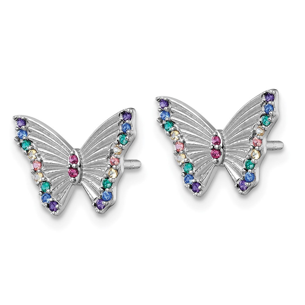 Sterling Silver Rh-Pl Color Nano Crystals Butterfly Children Post Earrings
