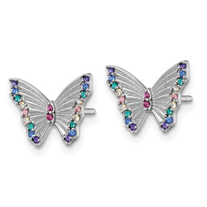 Sterling Silver Rh-Pl Color Nano Crystals Butterfly Children Post Earrings