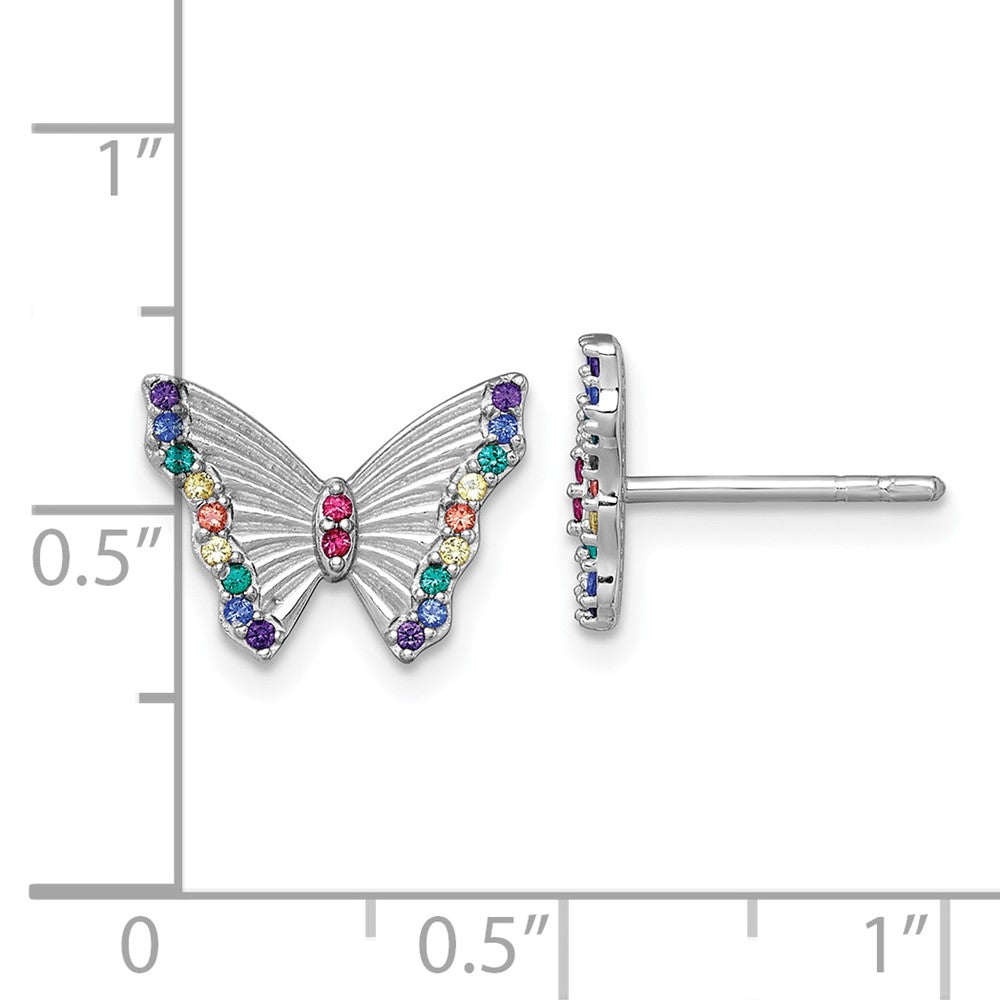 Sterling Silver Rh-Pl Color Nano Crystals Butterfly Children Post Earrings