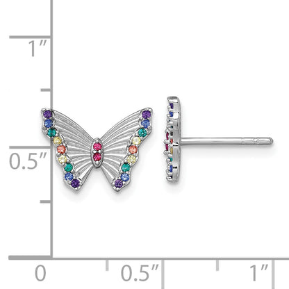 Sterling Silver Rh-Pl Color Nano Crystals Butterfly Children Post Earrings