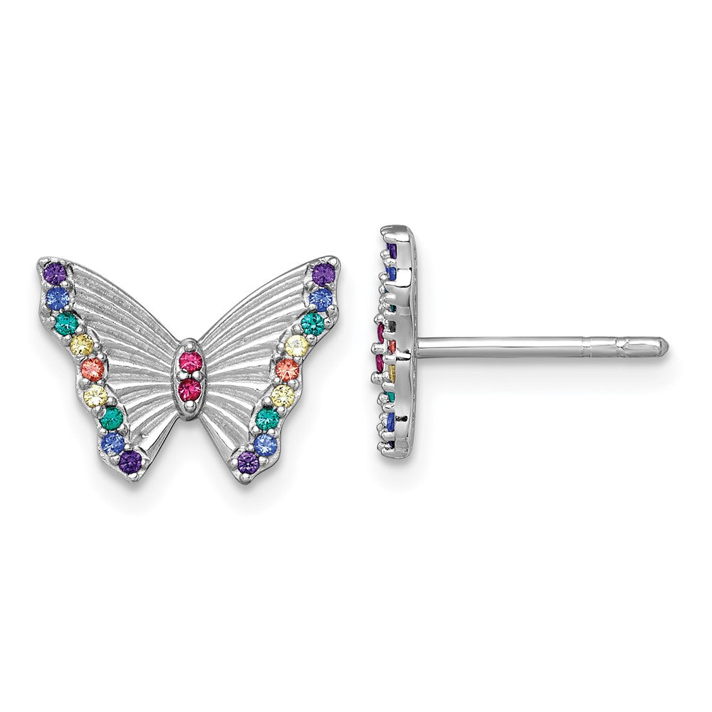 Sterling Silver Rh-Pl Color Nano Crystals Butterfly Children Post Earrings