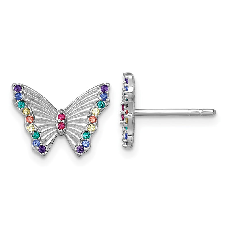 Sterling Silver Rh-Pl Color Nano Crystals Butterfly Children Post Earrings