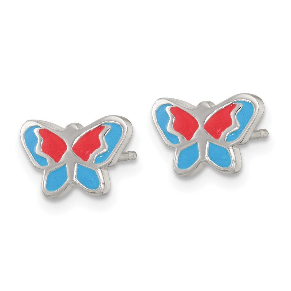 Sterling Silver Polished Enameled Butterfly Children's Post Earrings