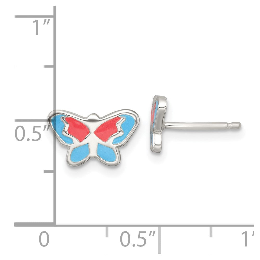 Sterling Silver Polished Enameled Butterfly Children's Post Earrings