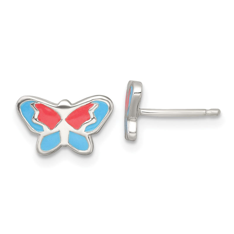 Sterling Silver Polished Enameled Butterfly Children's Post Earrings