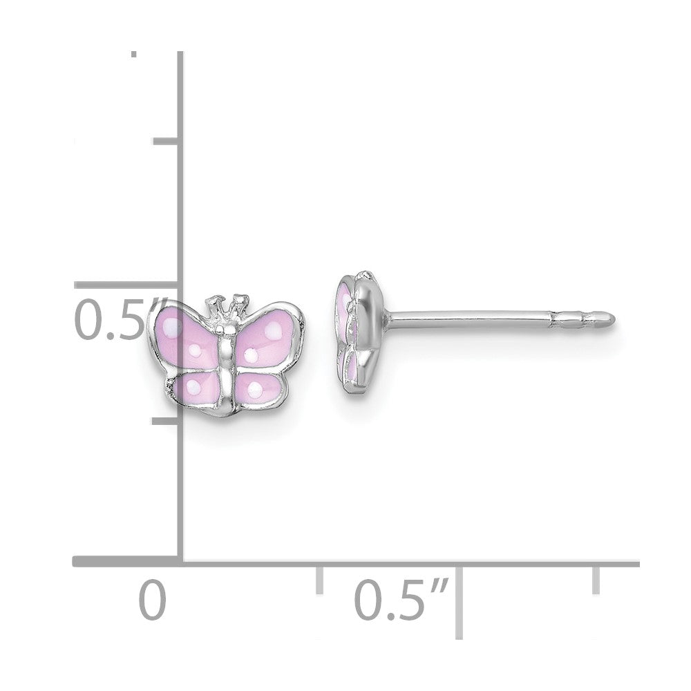 Sterling Silver Madi K Rhodium Plated Enamel Pink Butterfly Children's Post Earrings