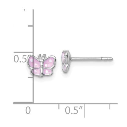 Sterling Silver Madi K Rhodium Plated Enamel Pink Butterfly Children's Post Earrings