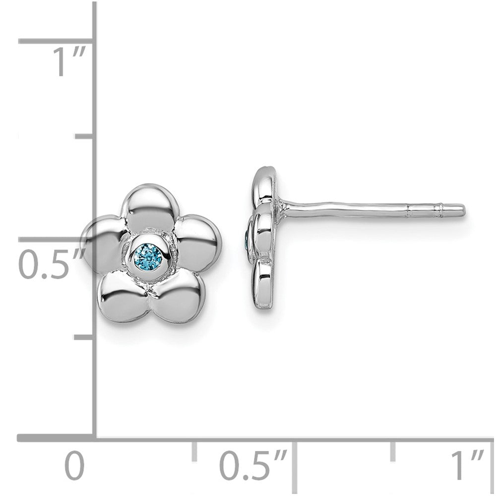 Sterling Silver Rhodium Plated Polished Blue CZ Flower Post Earrings