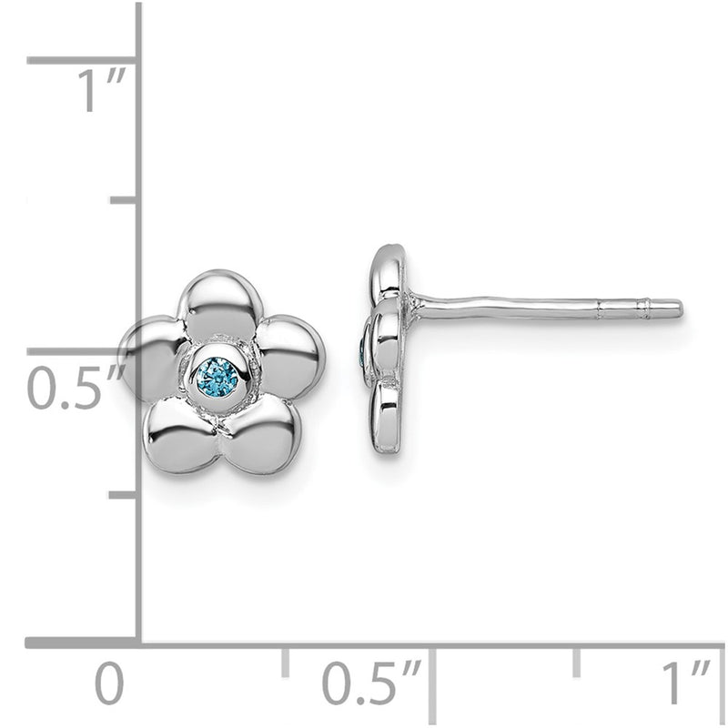 Sterling Silver Rhodium Plated Polished Blue CZ Flower Post Earrings