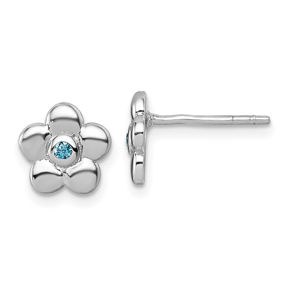 Sterling Silver Rhodium Plated Polished Blue CZ Flower Post Earrings