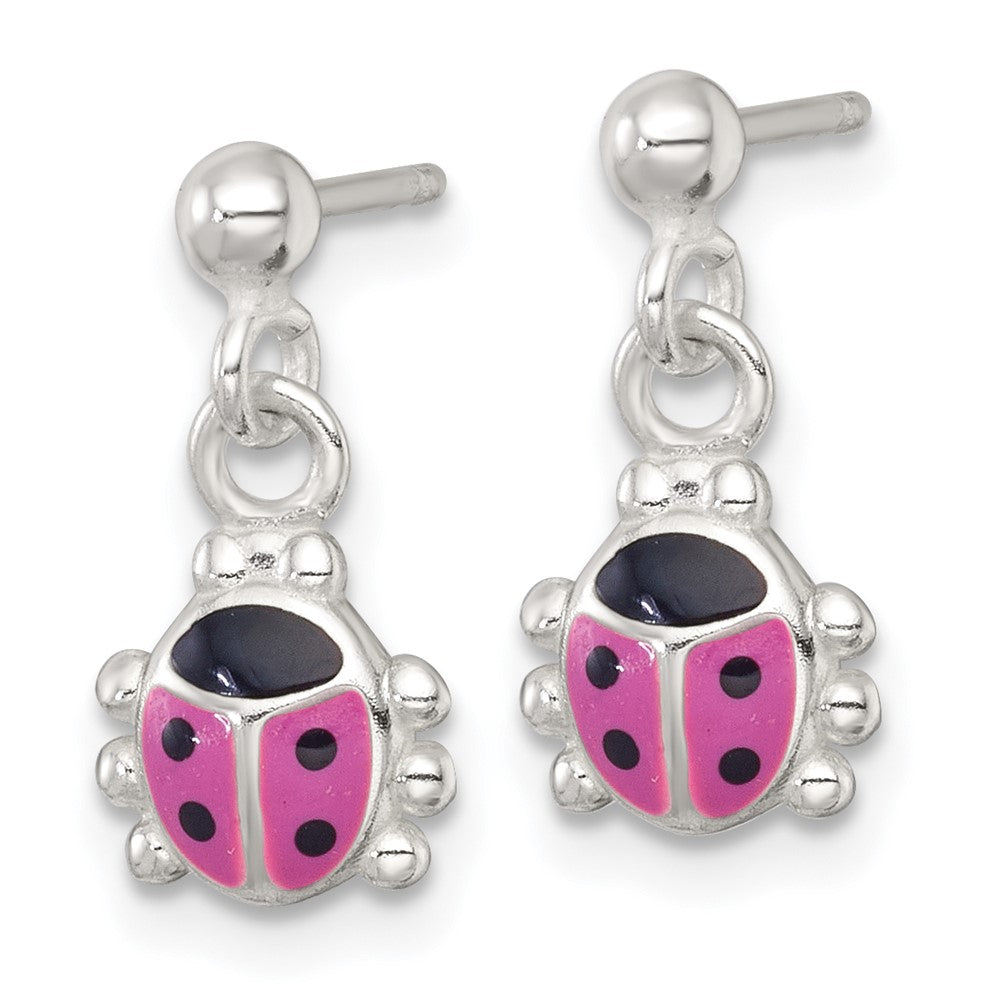 Sterling Silver Polished Enameled Lady Bug Children's Post Dangle Earrings
