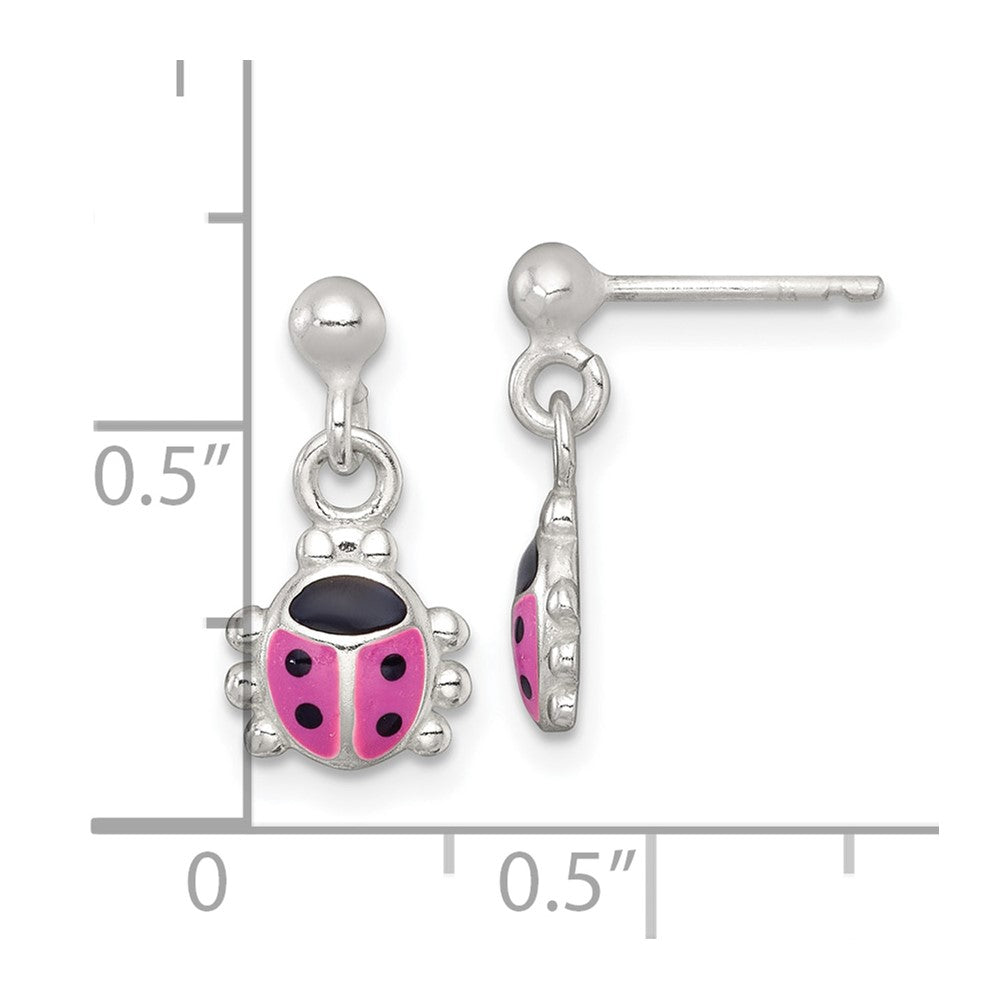 Sterling Silver Polished Enameled Lady Bug Children's Post Dangle Earrings