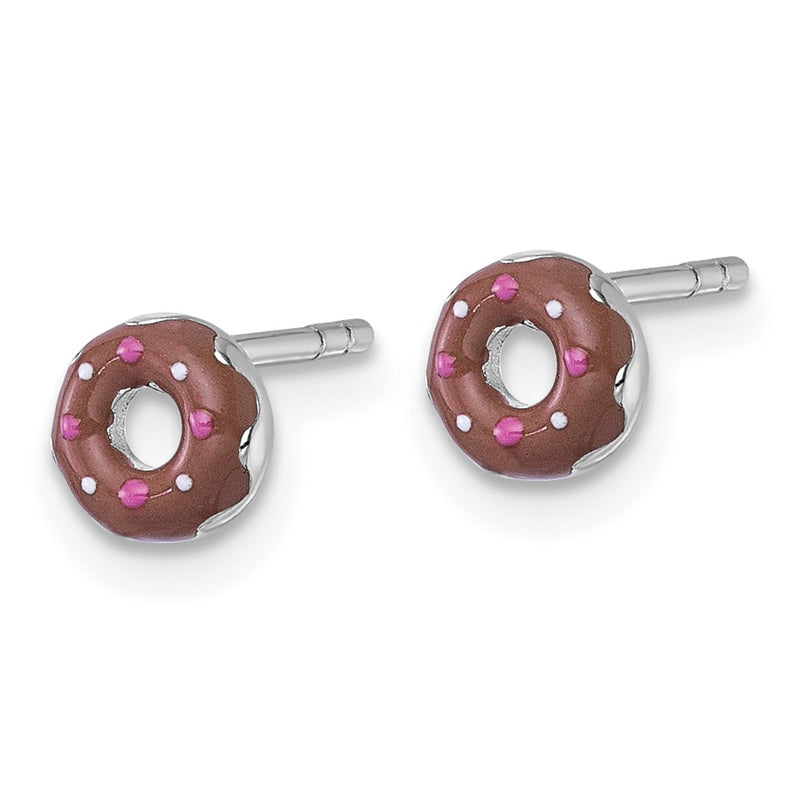 Sterling Silver Rhodium Plated Children's Enamel Donut Post Earrings