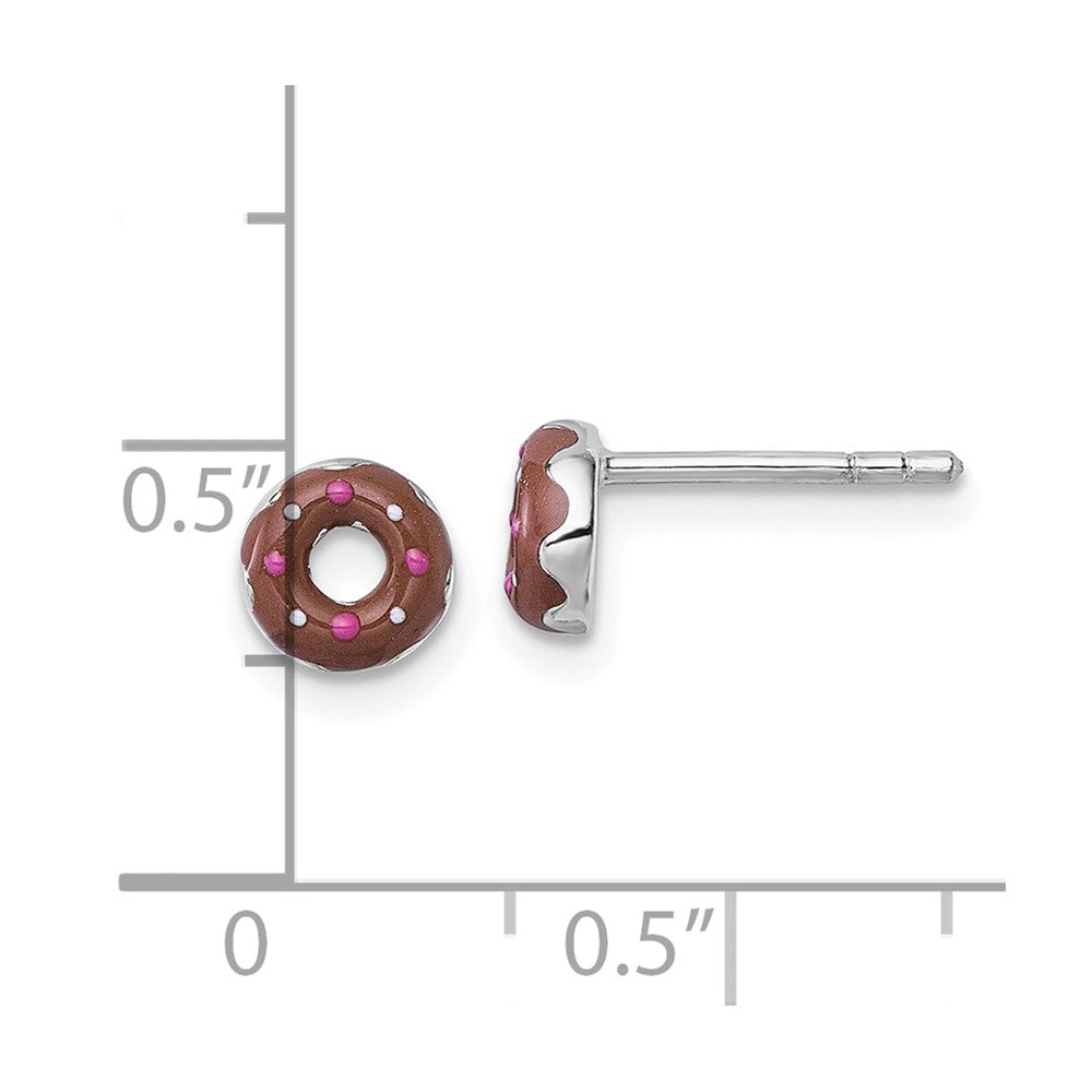 Sterling Silver Rhodium Plated Children's Enamel Donut Post Earrings